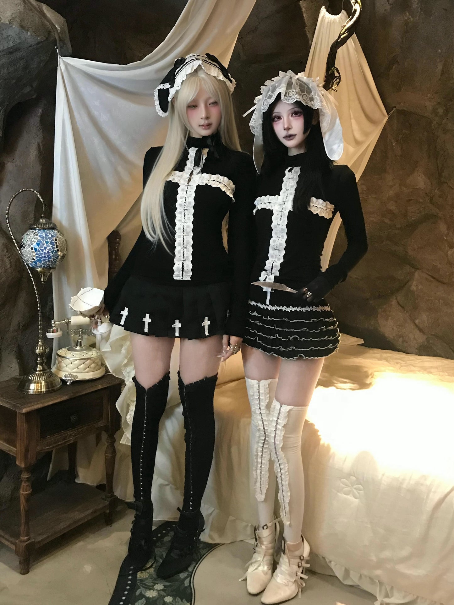 Gothic Lace-Cross Long Sleeve Layering Top (TP05)