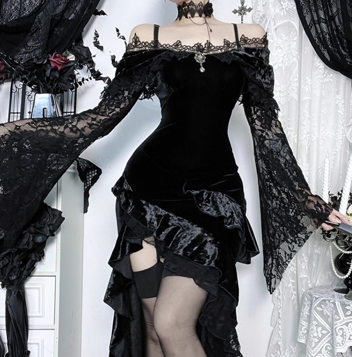 Gothic Dark Velvet Split Dress (DR02)