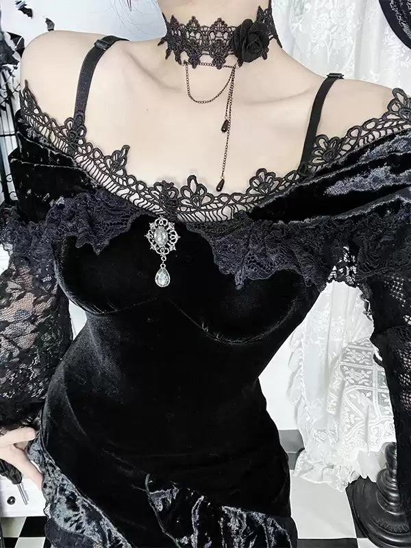 Gothic Dark Velvet Split Dress (DR02)