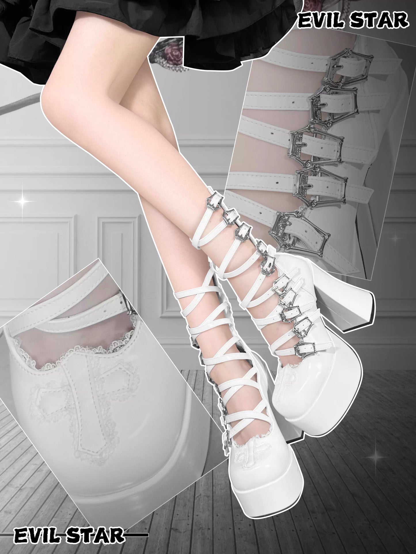 Goth Punk Bad Angel Black and White Mary Jane (SH02)