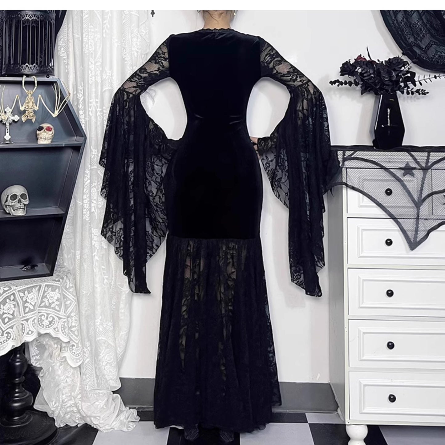 Gothic Batwing Sleeves Lace Dress (DR04)