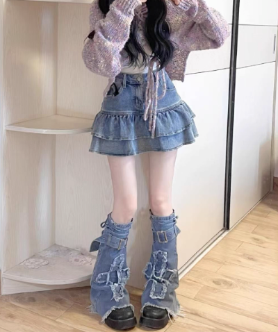 Punk Style Demin Flared Leg Warmers (SC06)