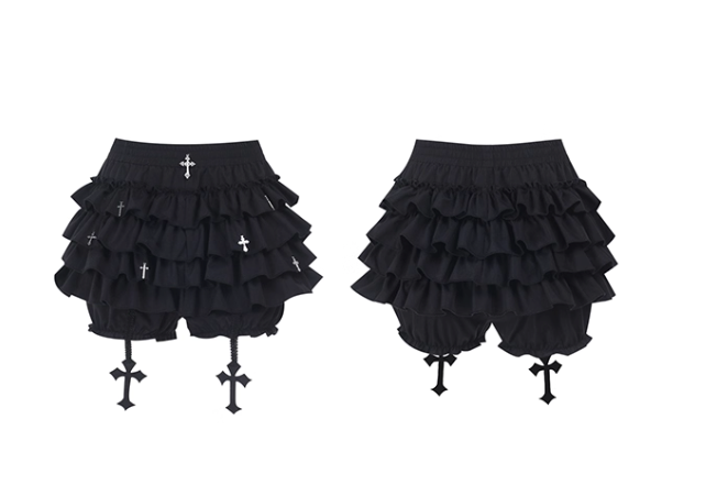 Black Gothic Punk Ruffle Skirt (SK04)