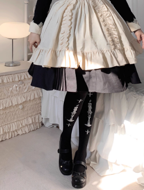 White Gothic Cross Candle Print Tights (SC07)