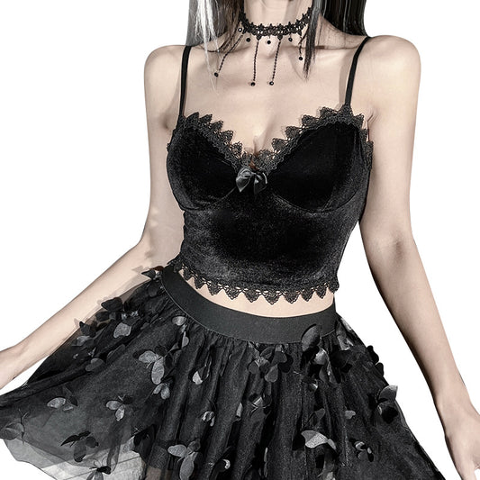 Gothic Style Black Velvet Strap Top SY21551