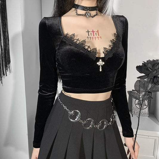 Gothic Long Sleeve Crop Top HY21254