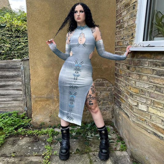 Gray Gothic Split Dress WY22028