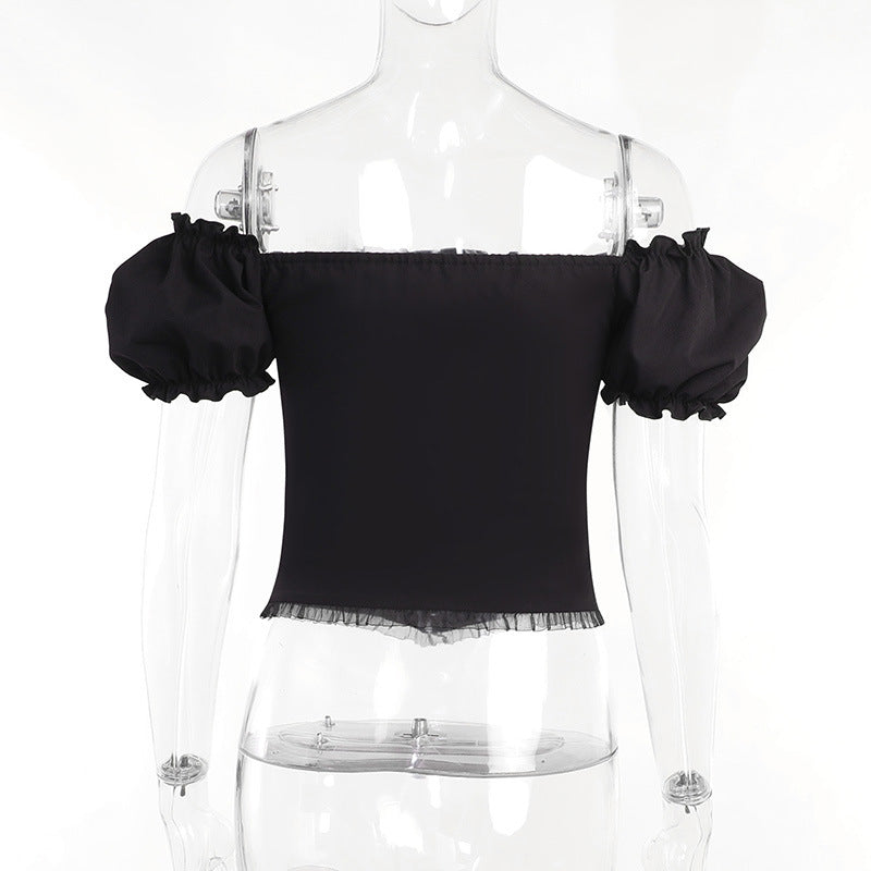 Gothic style off-shoulder short sleeve corset top JY22528