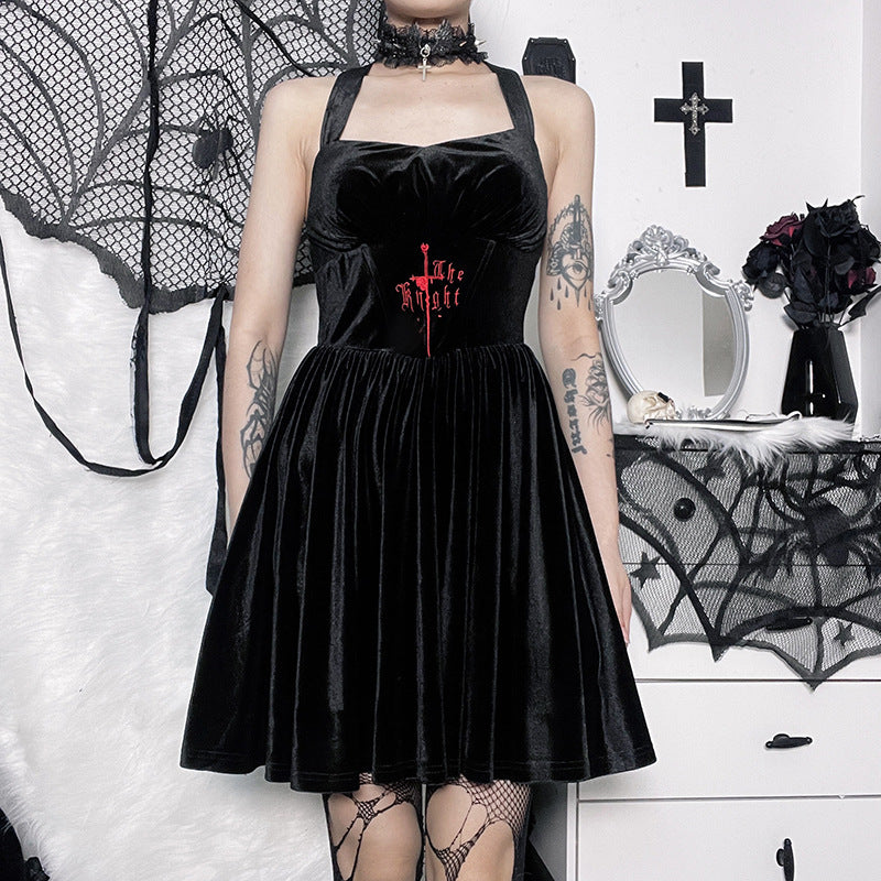 Gothic Black Strap Strap Dress LH22526