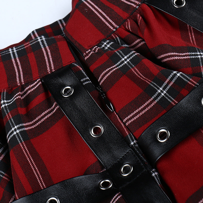 Punk Style Red Plaids Skirt JY22529