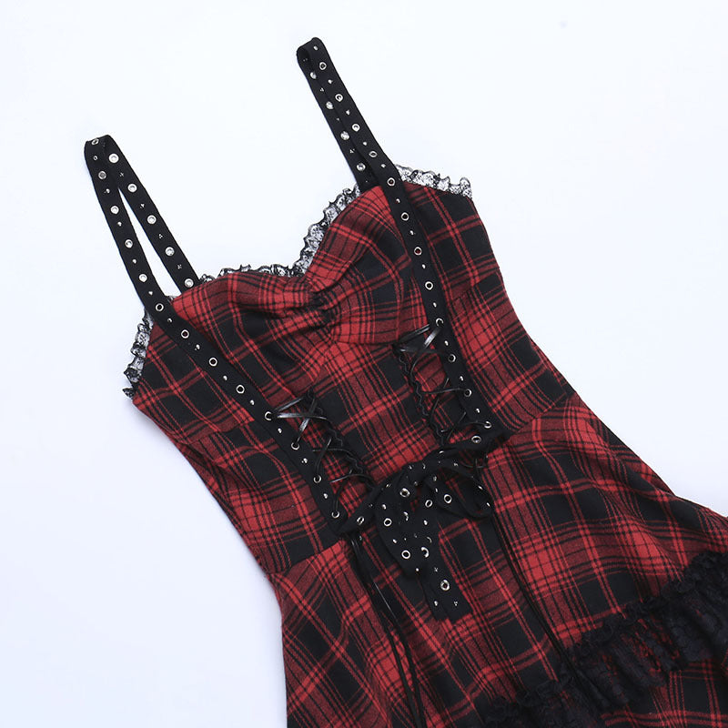 Red Tartan Punk Style Strappy Dress CC22121
