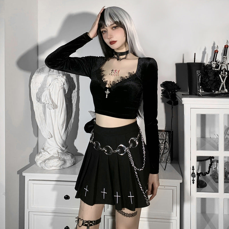 Gothic Long Sleeve Crop Top HY21254