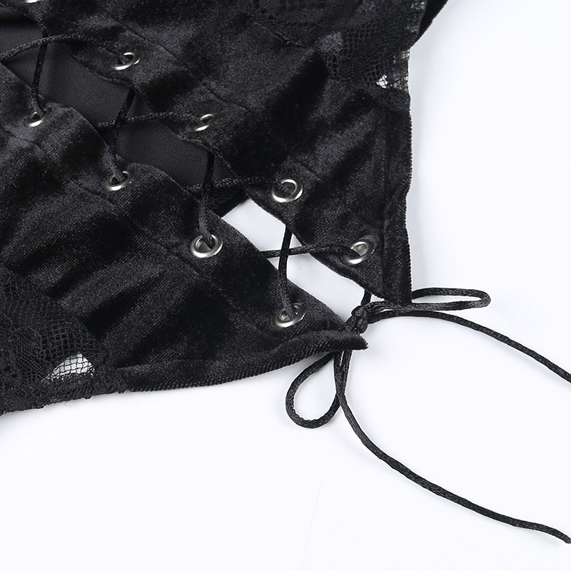 Black Gothic Lace Long Sleeve Corset Crop Top JY22491