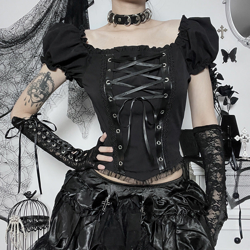 Gothic style off-shoulder short sleeve corset top JY22528