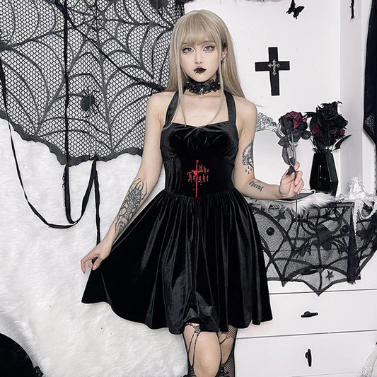 Gothic Black Strap Strap Dress LH22526