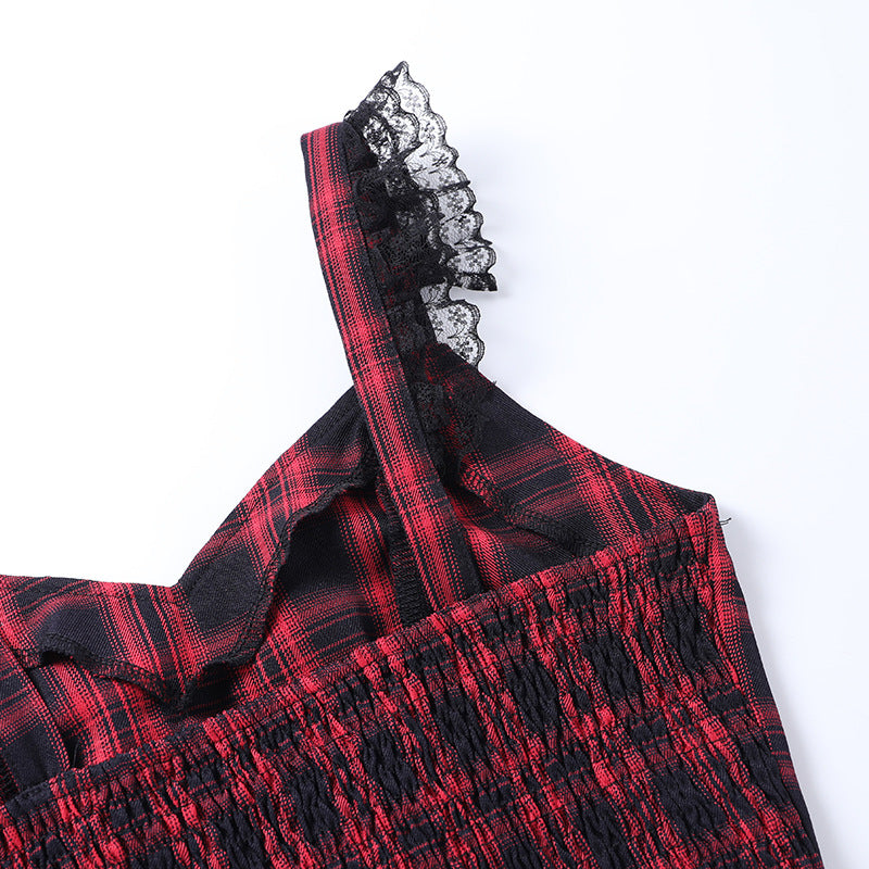 Punk Style Plaid Top & Skirt Set JY21550
