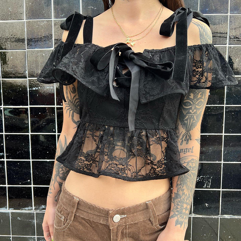 Black Gothic Style Lace Off-shoulder Top YY22030