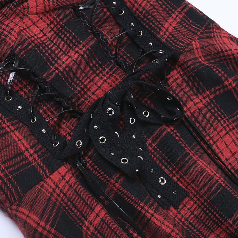 Red Tartan Punk Style Strappy Dress CC22121