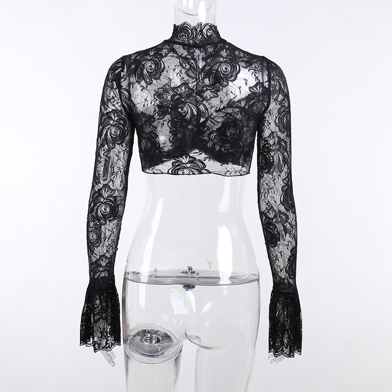 Gothic Black Rose Lace Crop Top CF23079