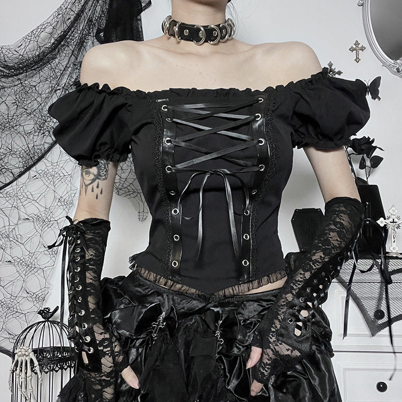Gothic style off-shoulder short sleeve corset top JY22528