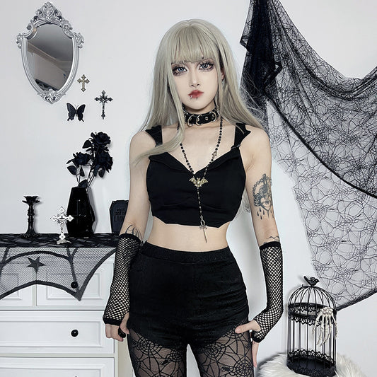 Gothic Bat Wing Collars Crop Top CF22219