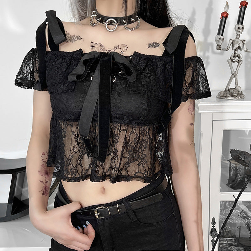 Black Gothic Style Lace Off-shoulder Top YY22030