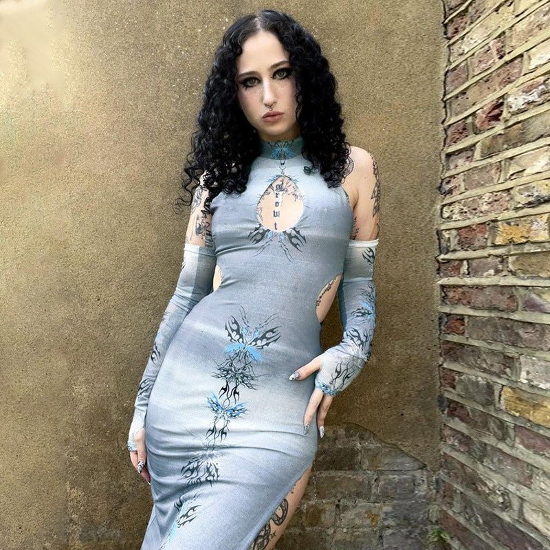 Gray Gothic Split Dress WY22028