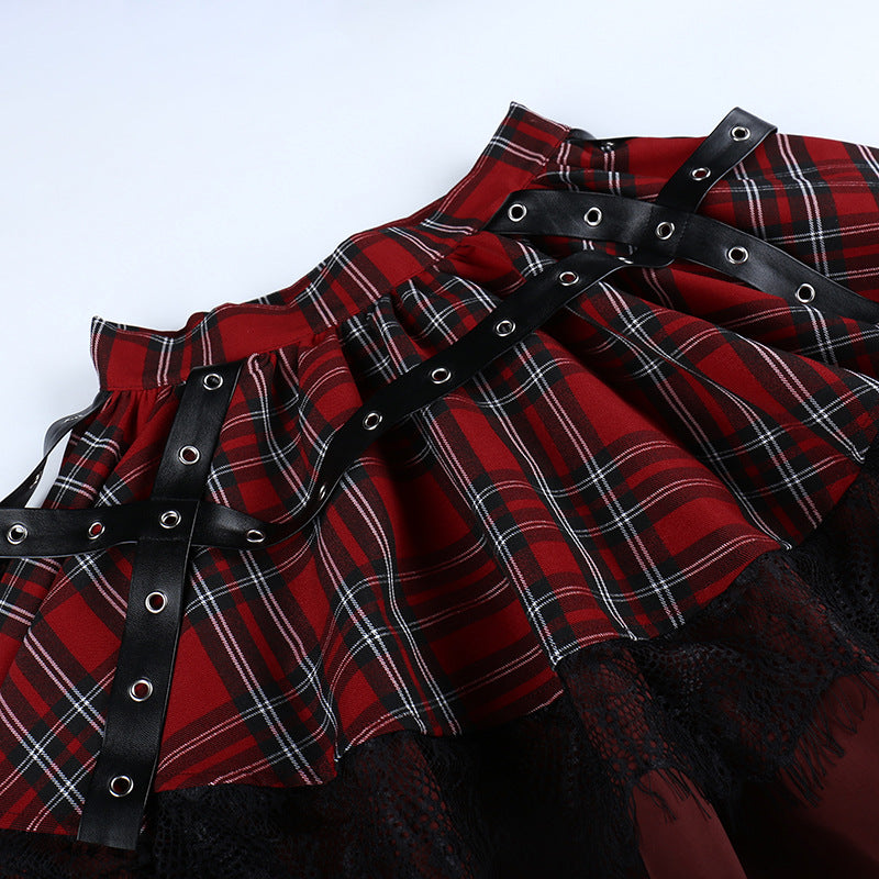 Punk Style Red Plaids Skirt JY22529