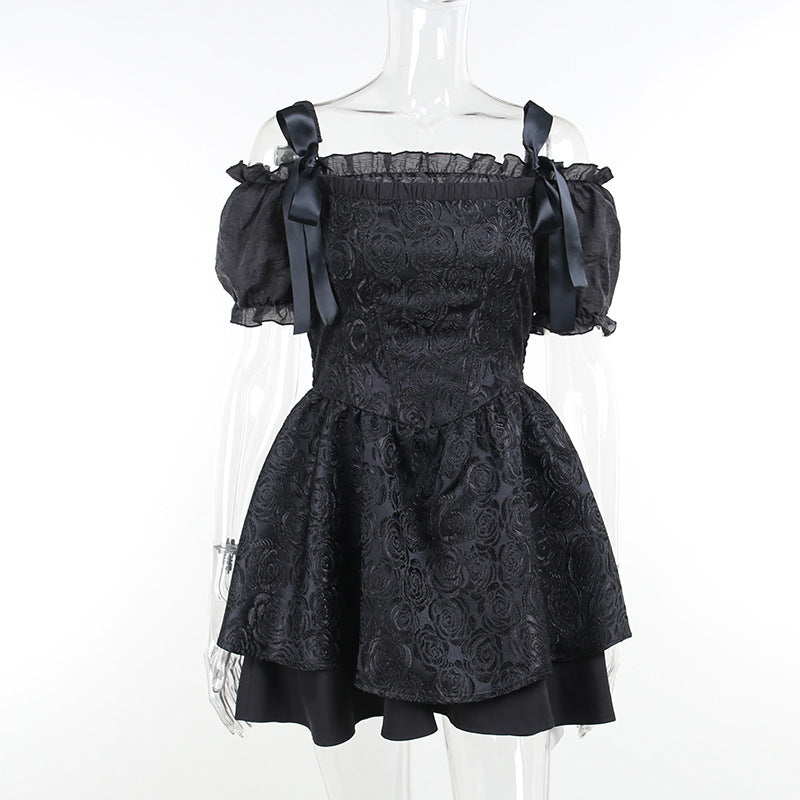 Gothic Black Off-shoulder Mini Dress CC21254