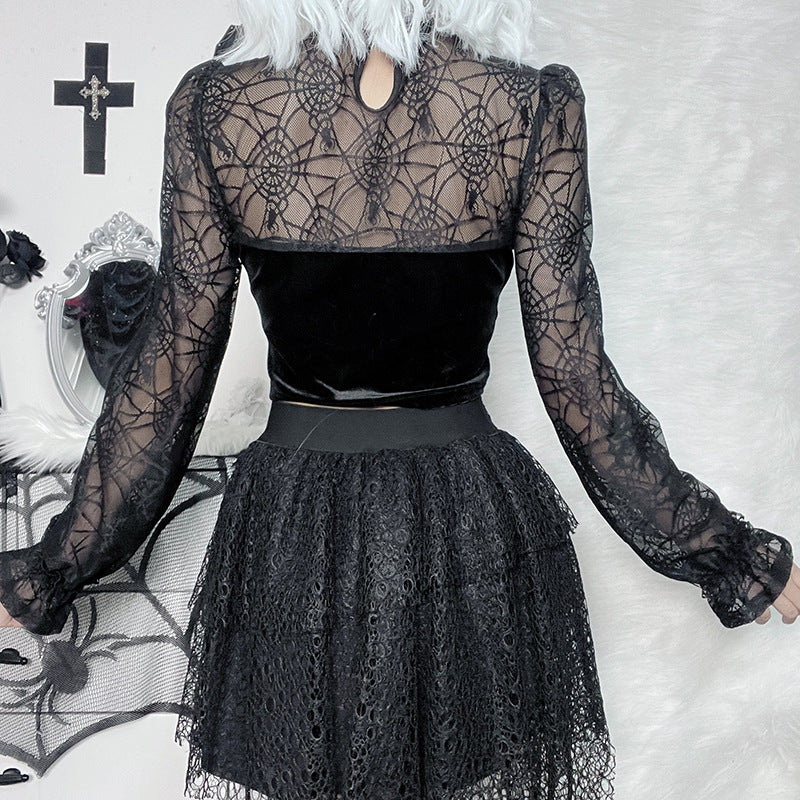 Gothic Spider Web Long Sleeve Top CF22147