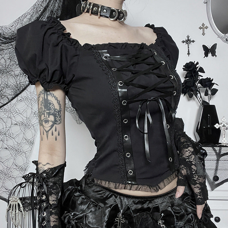 Gothic style off-shoulder short sleeve corset top JY22528