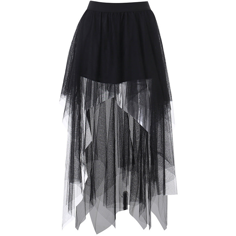 Gothic Dark Seductive Sheer Asymmetrical Skirt CF23078