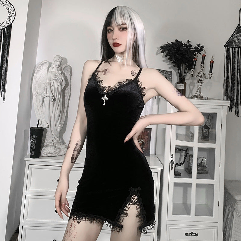 Gothic Black Velvet Camisole 23634a