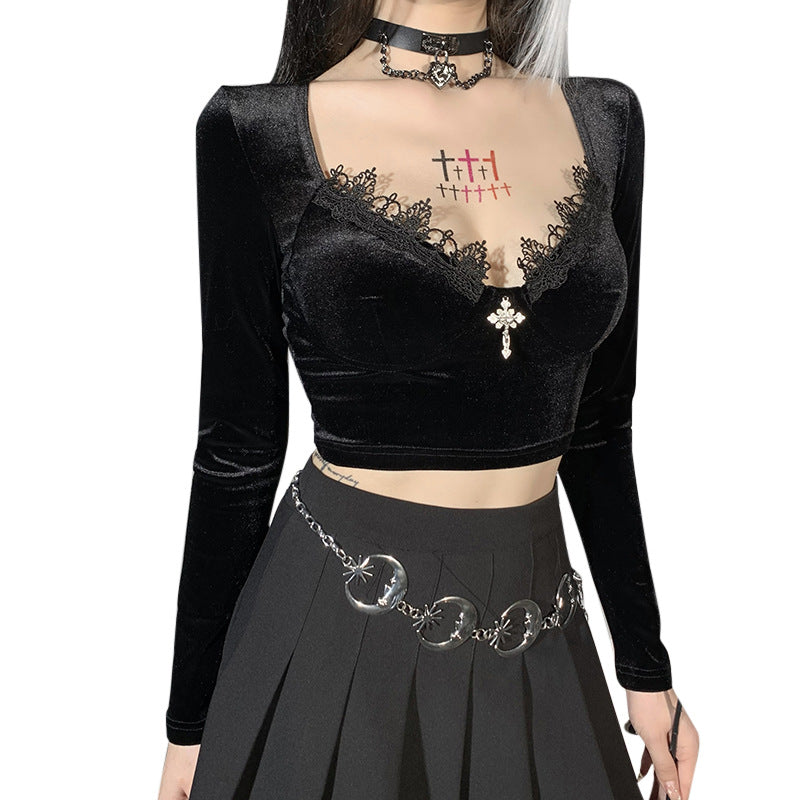 Gothic Long Sleeve Crop Top HY21254