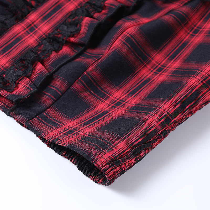 Punk Style Plaid Top & Skirt Set JY21550