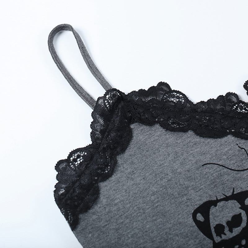 Black Gothic Moth Print Strap Top LL22011