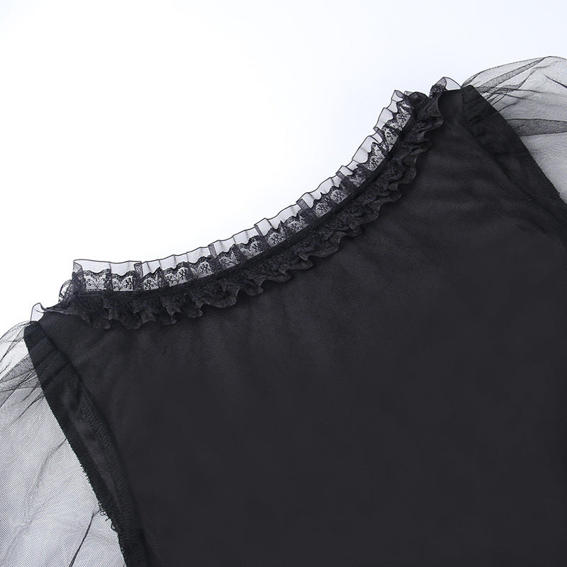 Black Lace Sleeve Gothic Long Sleeve Top  HY21507