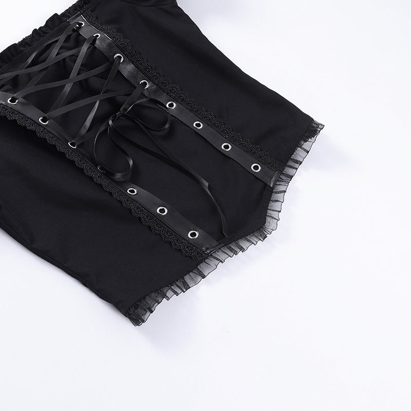 Gothic style off-shoulder short sleeve corset top JY22528