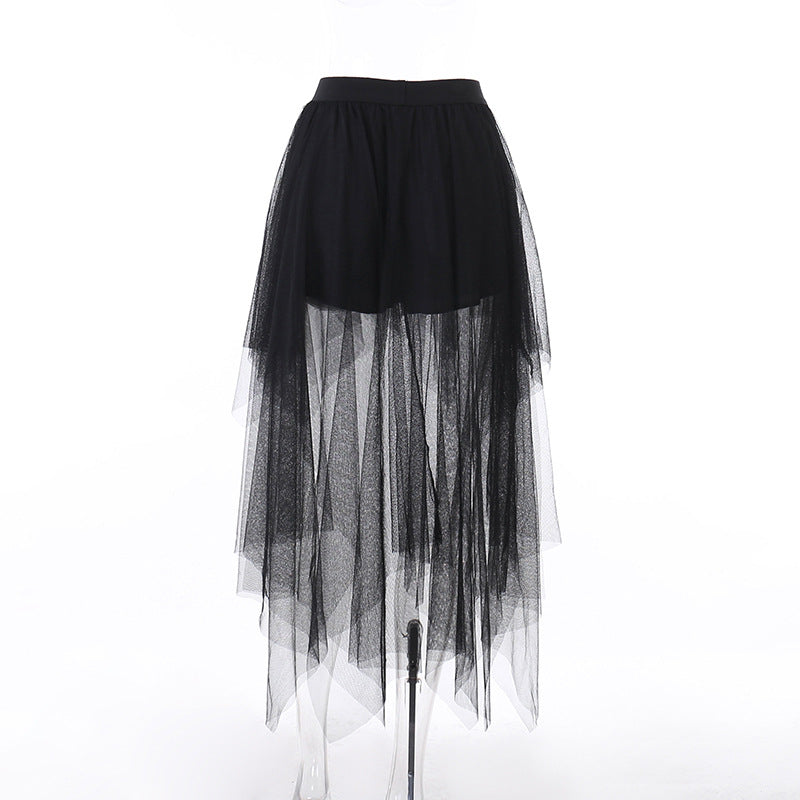 Gothic Dark Seductive Sheer Asymmetrical Skirt CF23078