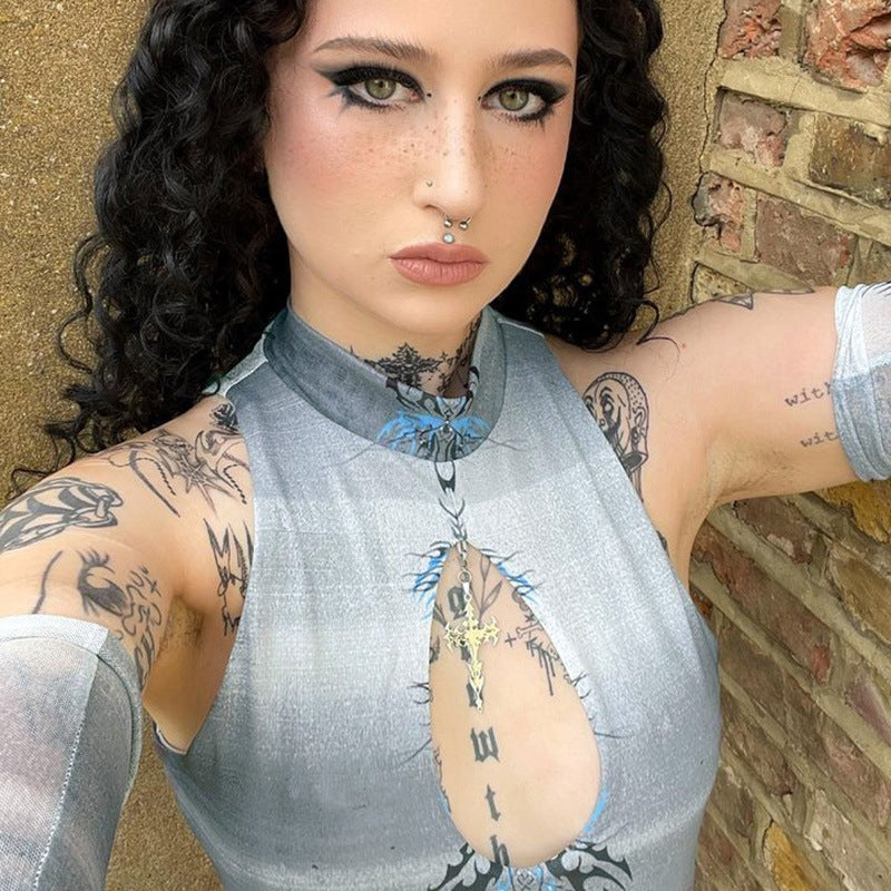 Gray Gothic Split Dress WY22028