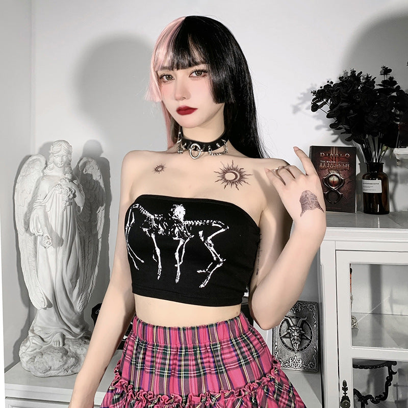 Punk Style Black Print Tube Top SY21318