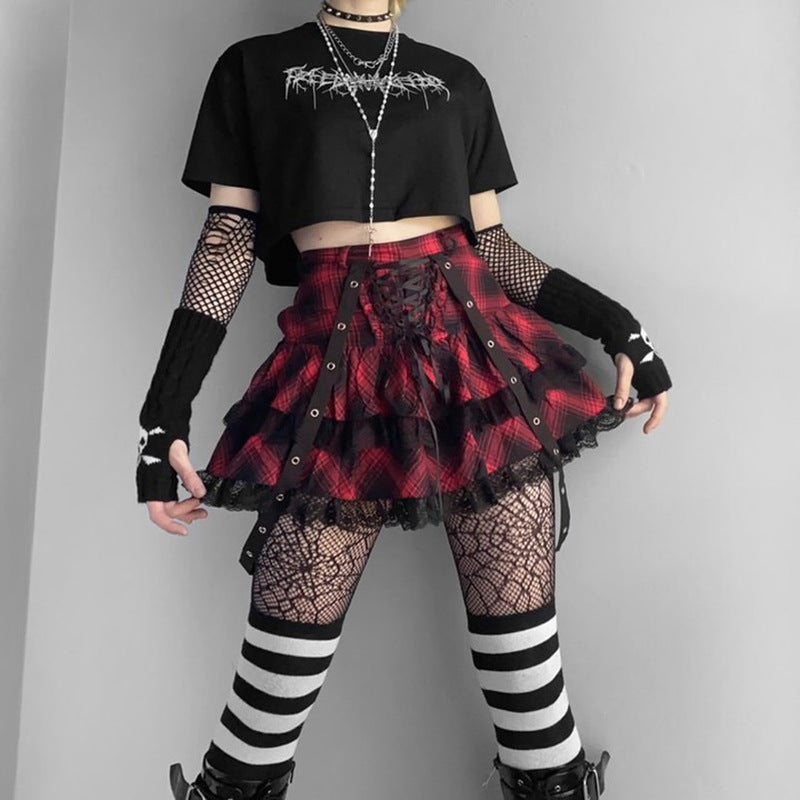Punk Style Plaid Top & Skirt Set JY21550